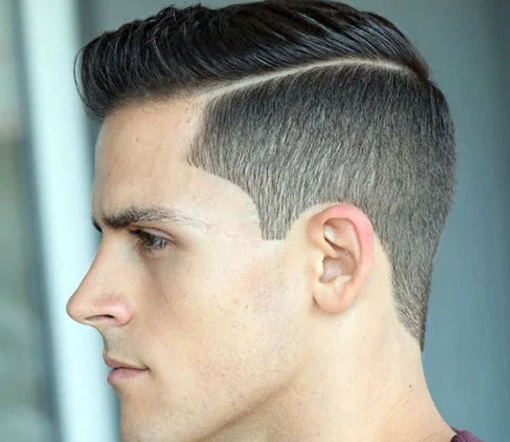 Side Swept Ivy League With Low Taper Fade