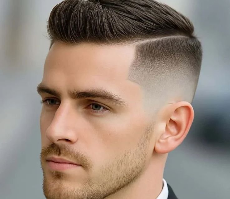 Textured Ivy League Taper Fade with Stubble Beard