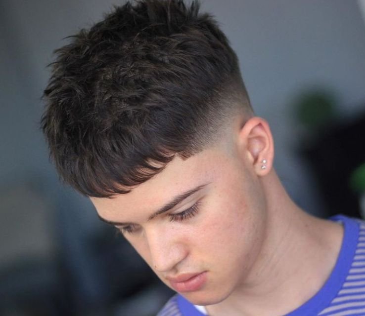 Thick Curly Fringe With Taper Fade