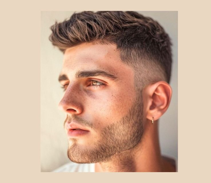 Stubble Beard with a Textured Crop Hairstyles for Men Oval Face
