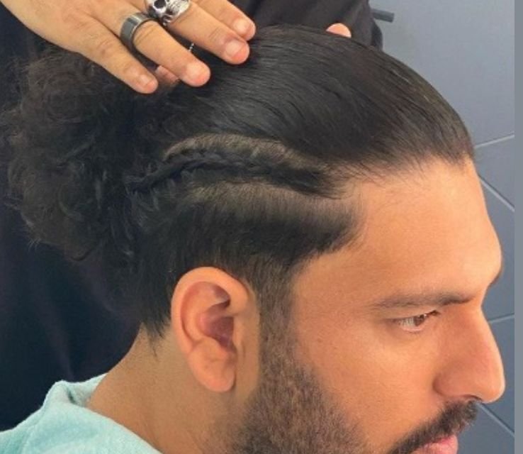 Yuvraj Singh_ Hair Bun with Design Fade
